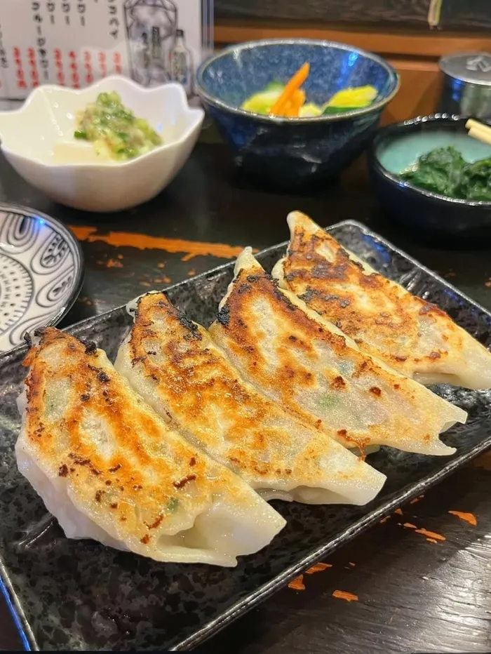 焼き目のついた餃子と小鉢